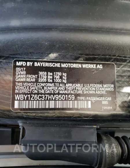 BMW I3 BEV 2017 vin WBY1Z6C37HV950159 from auto auction Copart