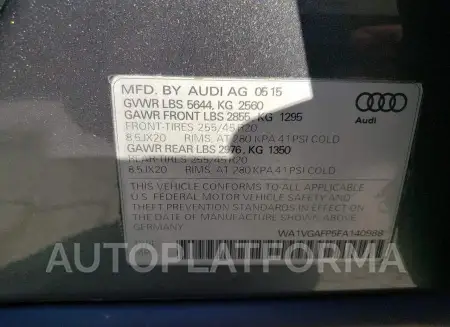 AUDI SQ5 PRESTI 2015 vin WA1VGAFP5FA140988 from auto auction Copart