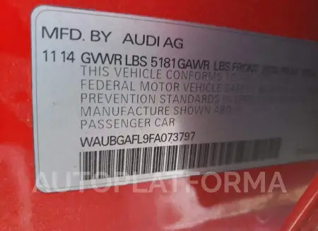 AUDI S4 PREMIUM 2015 vin WAUBGAFL9FA073797 from auto auction Copart