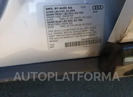 AUDI SQ5 PREMIU 2022 vin WA1B4AFY6N2040122 from auto auction Copart