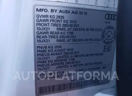 AUDI Q8 PRESTIG 2019 vin WA1CVAF13KD006689 from auto auction Copart