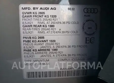 AUDI SQ5 PREMIU 2022 vin WA1A4AFY7N2067034 from auto auction Copart