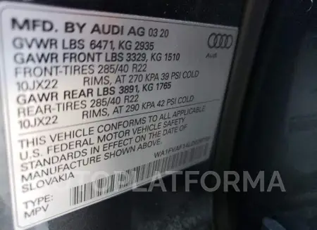 AUDI Q8 PRESTIG 2020 vin WA1FVAF14LD020759 from auto auction Copart