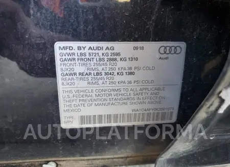 AUDI SQ5 PRESTI 2019 vin WA1C4AFY0K2001073 from auto auction Copart