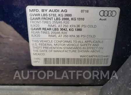 AUDI SQ5 PRESTI 2018 vin WA1C4AFY8J2224461 from auto auction Copart