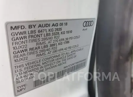 AUDI Q8 PRESTIG 2019 vin WA1CVAF15KD004992 from auto auction Copart