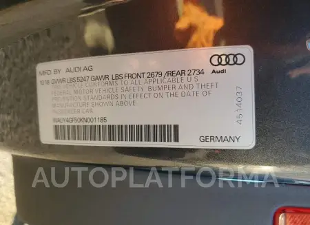 AUDI S5 PREMIUM 2019 vin WAUY4GF50KN001185 from auto auction Copart