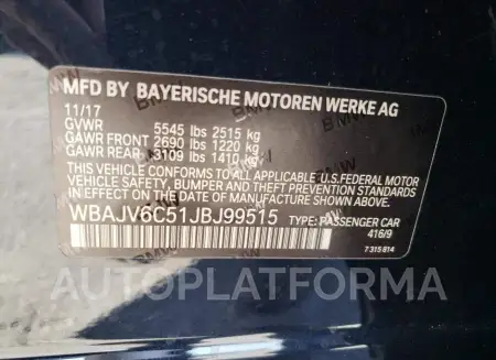 BMW 640 XIGT 2018 vin WBAJV6C51JBJ99515 from auto auction Copart