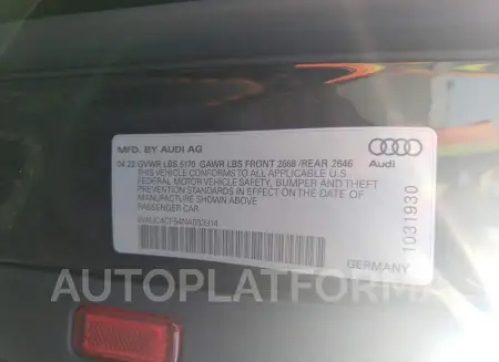 AUDI S5 PREMIUM 2022 vin WAUC4CF54NA033314 from auto auction Copart