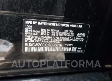 BMW X7 XDRIVE4 2020 vin 5UXCW2C0XL9B06816 from auto auction Copart