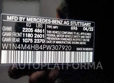 MERCEDES-BENZ GLB 250 4M 2023 vin W1N4M4HB4PW307920 from auto auction Copart