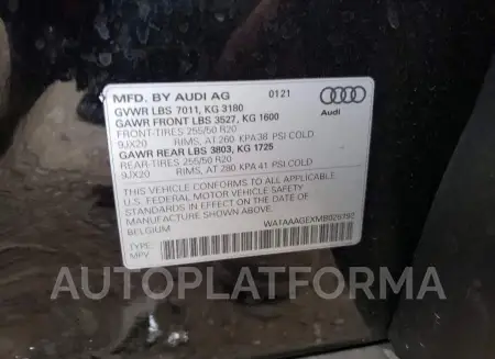 AUDI E-TRON PRE 2021 vin WA1AAAGEXMB025792 from auto auction Copart