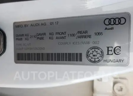 AUDI S3 PRESTIG 2017 vin WAUF1GFF0H1052050 from auto auction Copart