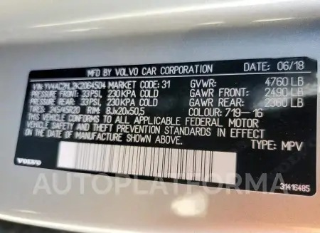 VOLVO XC40 T4 IN 2019 vin YV4AC2HL2K2064504 from auto auction Copart