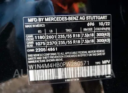 MERCEDES-BENZ GLB 250 4M 2023 vin W1N4M4HB0PW280571 from auto auction Copart