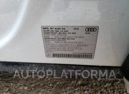 AUDI E-TRON PRE 2022 vin WA1AAAGE3NB032889 from auto auction Copart