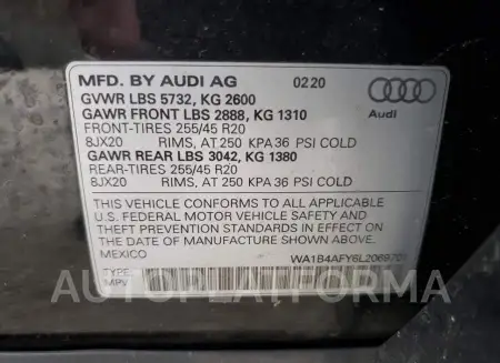 AUDI SQ5 PREMIU 2020 vin WA1B4AFY6L2069701 from auto auction Copart