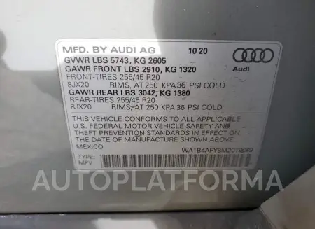 AUDI SQ5 PREMIU 2021 vin WA1B4AFY8M2019089 from auto auction Copart