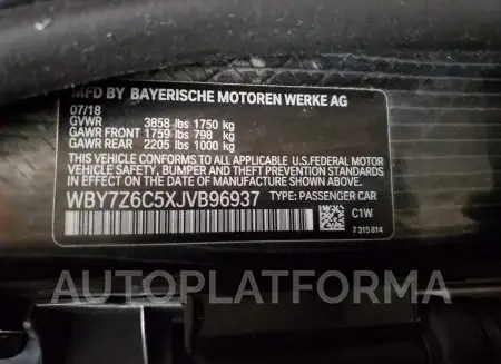 BMW I3 S BEV 2018 vin WBY7Z6C5XJVB96937 from auto auction Copart