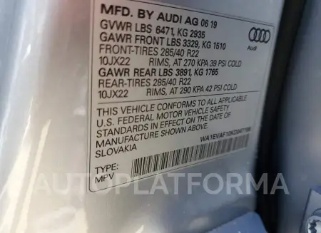 AUDI Q8 PREMIUM 2019 vin WA1EVAF10KD047189 from auto auction Copart