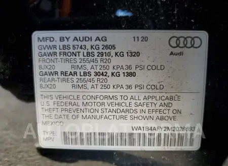 AUDI SQ5 PREMIU 2021 vin WA1B4AFY2M2028693 from auto auction Copart