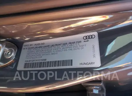 AUDI S3 PREMIUM 2017 vin WAUB1GFF1H1015068 from auto auction Copart