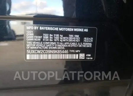 BMW X7 XDRIVE4 2022 vin 5UXCW2C09N9K85446 from auto auction Copart