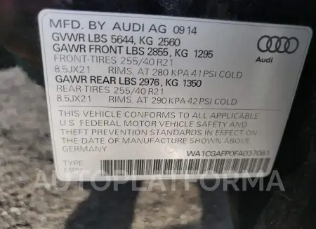 AUDI SQ5 PREMIU 2015 vin WA1CGAFP0FA037081 from auto auction Copart