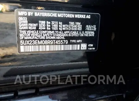 BMW X7 XDRIVE4 2024 vin 5UX23EM08R9T45579 from auto auction Copart