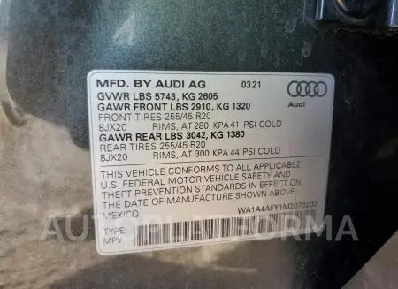 AUDI SQ5 PREMIU 2021 vin WA1A4AFY1M2073202 from auto auction Copart