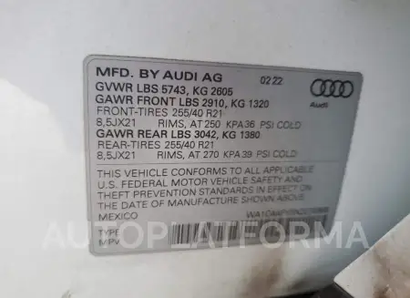 AUDI SQ5 PRESTI 2022 vin WA1C4AFY5N2076968 from auto auction Copart