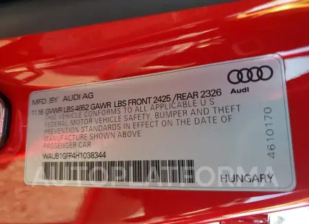 AUDI S3 PREMIUM 2017 vin WAUB1GFF4H1038344 from auto auction Copart