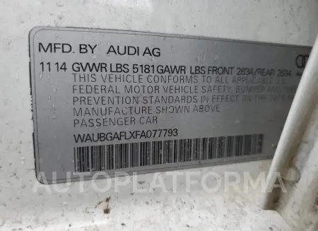 AUDI S4 PREMIUM 2015 vin WAUBGAFLXFA077793 from auto auction Copart