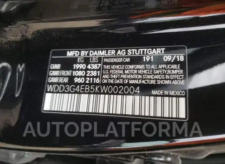 MERCEDES-BENZ A 220 2019 vin WDD3G4EB5KW002004 from auto auction Copart