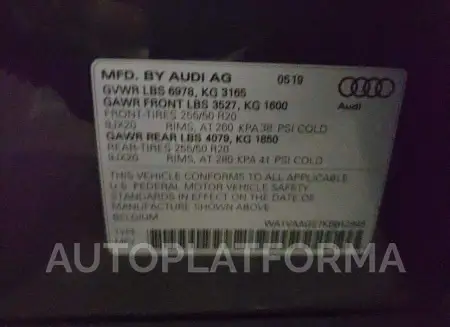 AUDI E-TRON PRE 2019 vin WA1VAAGE7KB012948 from auto auction Copart