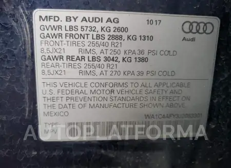 AUDI SQ5 PRESTI 2018 vin WA1C4AFY3J2083301 from auto auction Copart