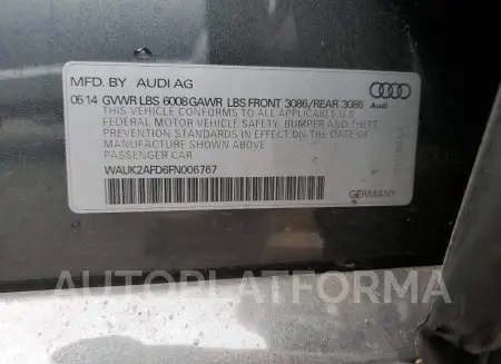 AUDI S8 QUATTRO 2015 vin WAUK2AFD6FN006767 from auto auction Copart