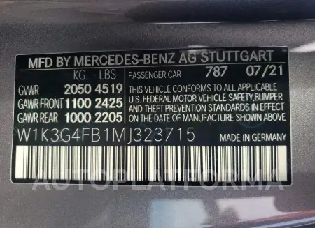 MERCEDES-BENZ A 220 4MAT 2021 vin W1K3G4FB1MJ323715 from auto auction Copart