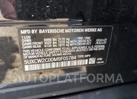 BMW X7 XDRIVE4 2021 vin 5UXCW2C00M9F05784 from auto auction Copart