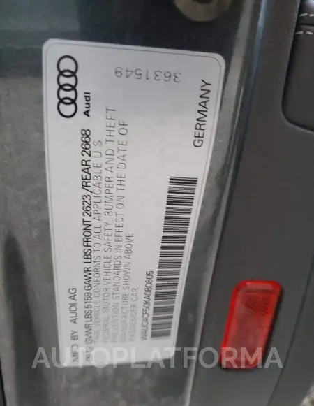 AUDI S5 PRESTIG 2019 vin WAUC4CF50KA080805 from auto auction Copart