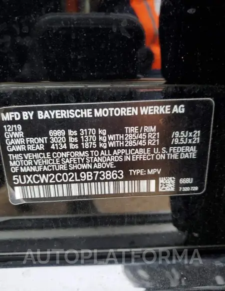 BMW X7 XDRIVE4 2020 vin 5UXCW2C02L9B73863 from auto auction Copart