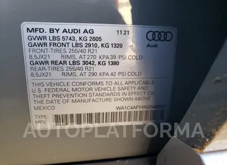 AUDI SQ5 PRESTI 2022 vin WA1C4AFY4N2040043 from auto auction Copart