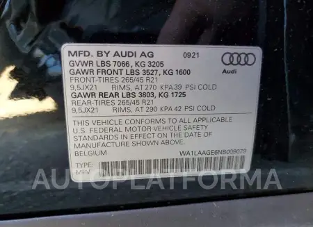 AUDI E-TRON PRE 2022 vin WA1LAAGE6NB009079 from auto auction Copart