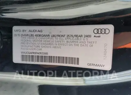 AUDI S5 PREMIUM 2015 vin WAUCGAFR0FA053365 from auto auction Copart