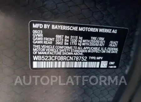 BMW IX XDRIVE5 2024 vin WB523CF08RCN78752 from auto auction Copart