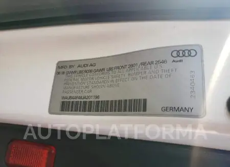 AUDI S4 PREMIUM 2018 vin WAUB4AF48JA201196 from auto auction Copart