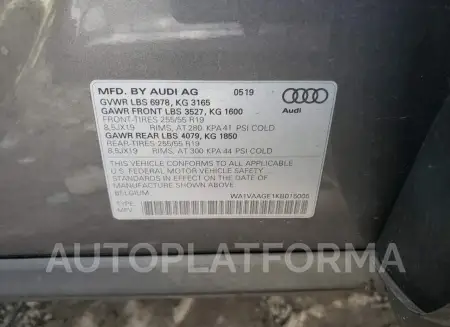 AUDI E-TRON PRE 2019 vin WA1VAAGE1KB015005 from auto auction Copart