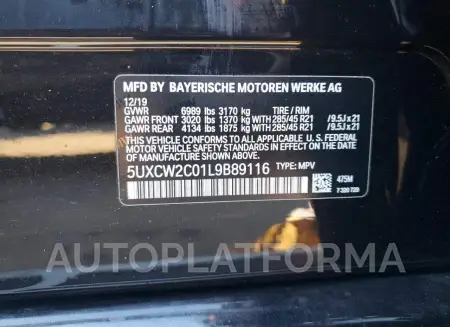 BMW X7 XDRIVE4 2020 vin 5UXCW2C01L9B89116 from auto auction Copart