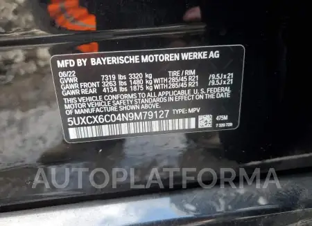 BMW X7 M50I 2022 vin 5UXCX6C04N9M79127 from auto auction Copart