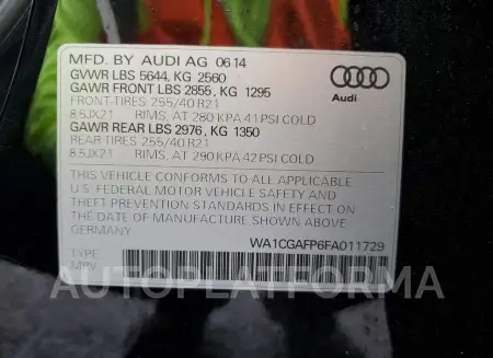 AUDI SQ5 PREMIU 2015 vin WA1CGAFP6FA011729 from auto auction Copart